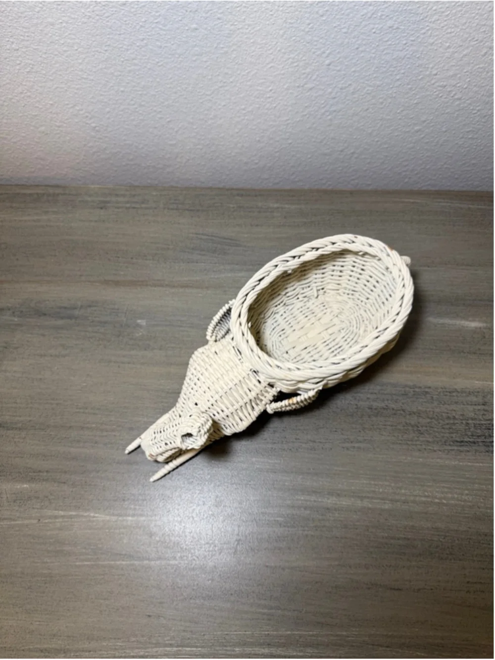 vintage white wicker elephant planter trinket basket Boho MCM